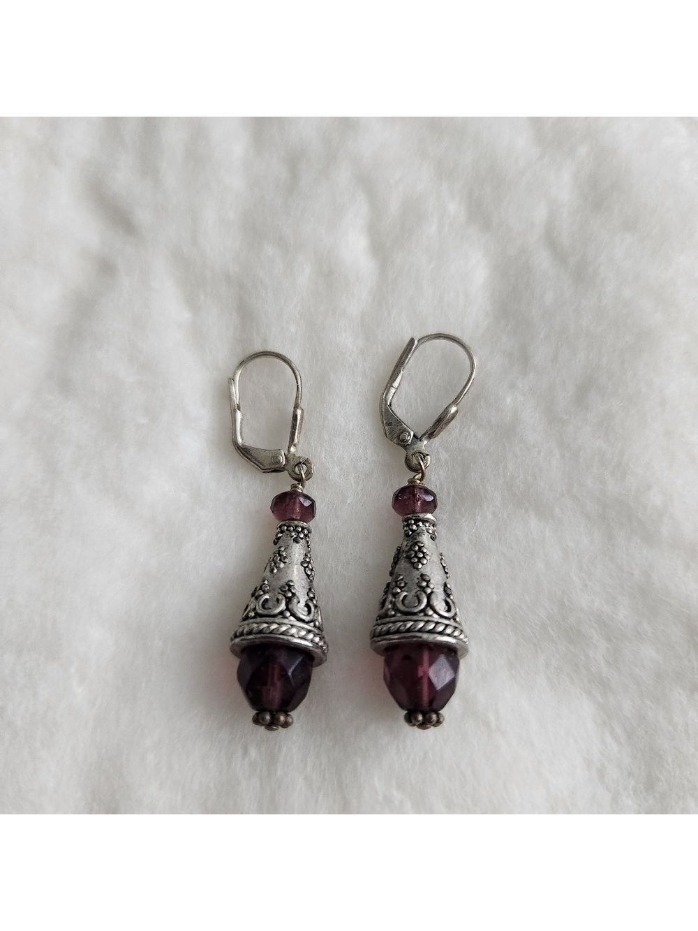 BALI SILVER AMETHYST EARRINGS - Picture 5 of 5